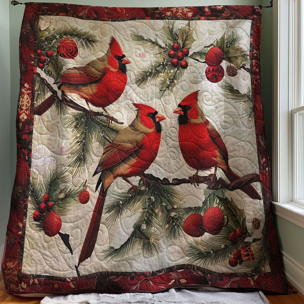 Christmas Cardinal WJ2008010CL Quilt Blanket
