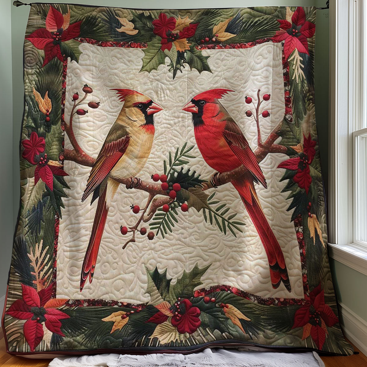 Christmas Cardinal WJ2008011CL Quilt Blanket