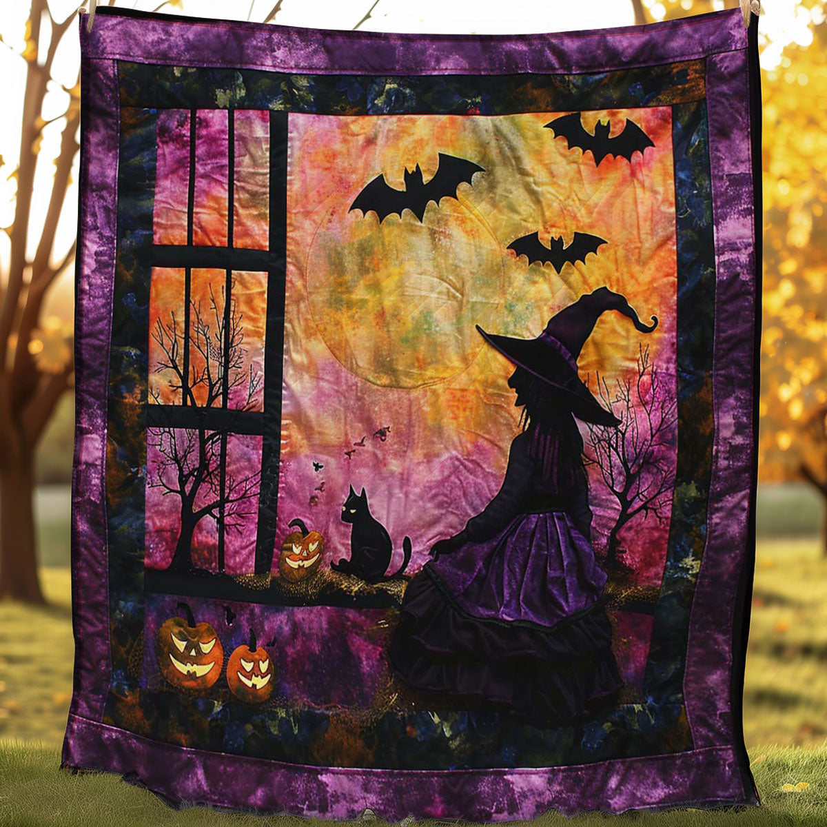 Halloween Witch And Cat WJ0507010CL Quilt Blanket