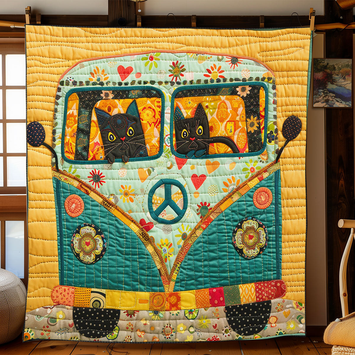Hippie Van Cat WJ2502012CL Quilt Blanket