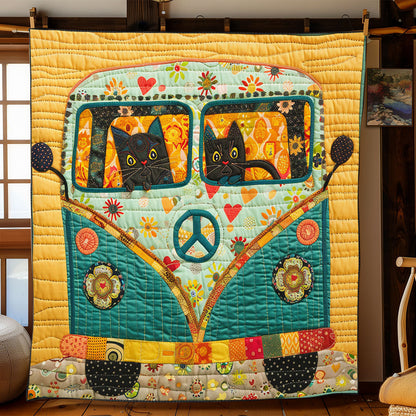 Hippie Van Cat WJ2502012CL Quilt Blanket