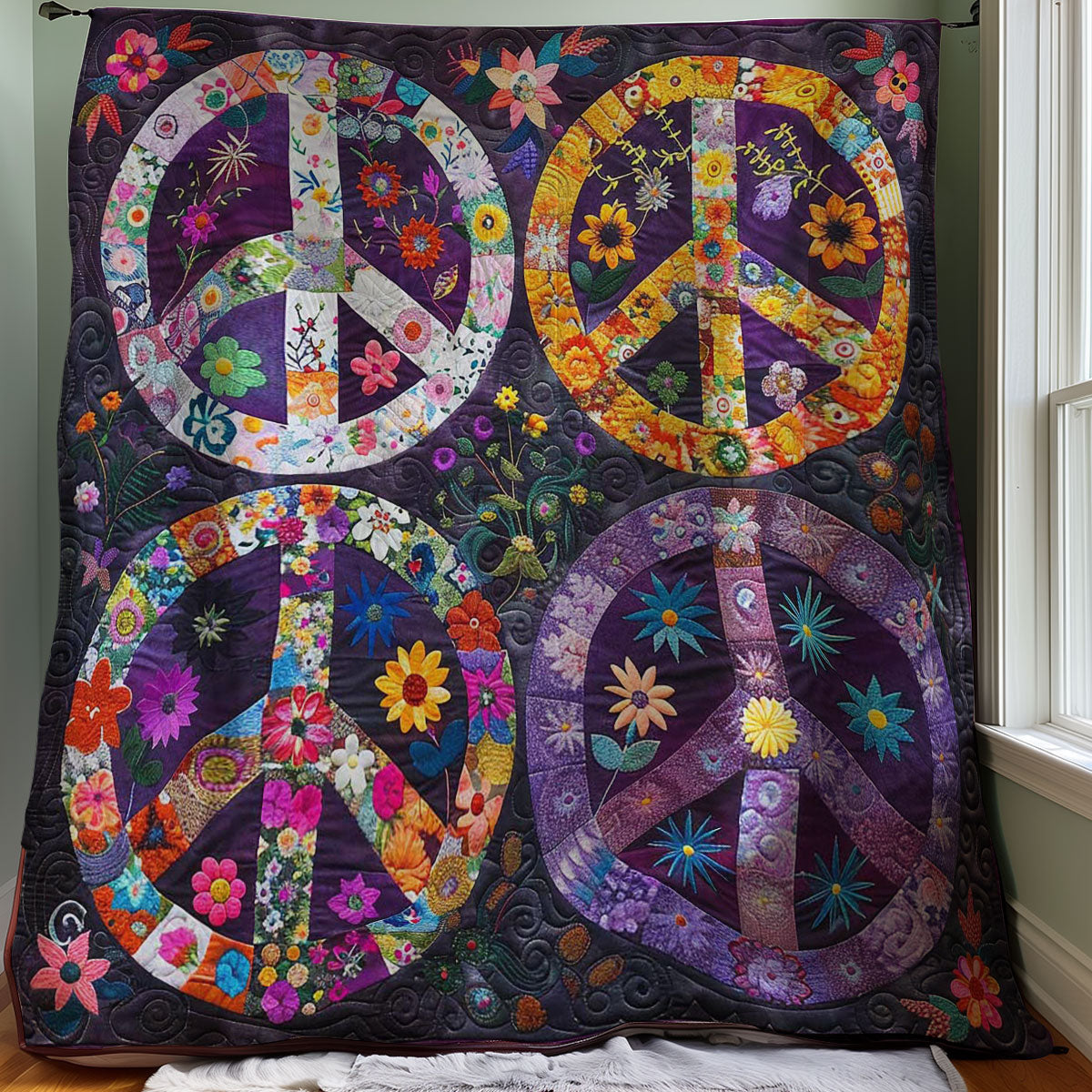 Trippy Hippie Sign WJ1608025CL Quilt Blanket