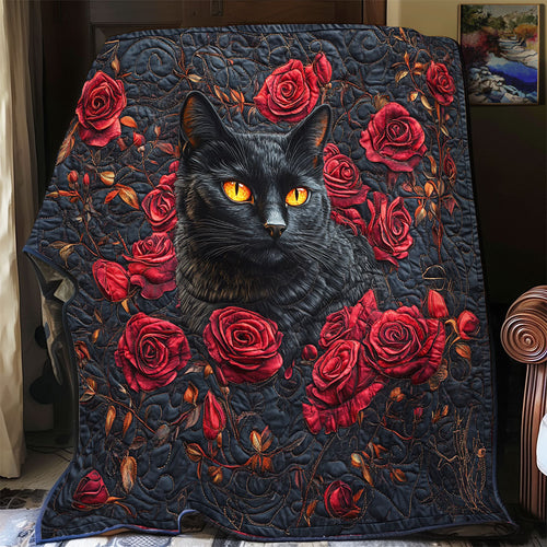Black Cat And Roses WU2412015CL Quilt Blanket