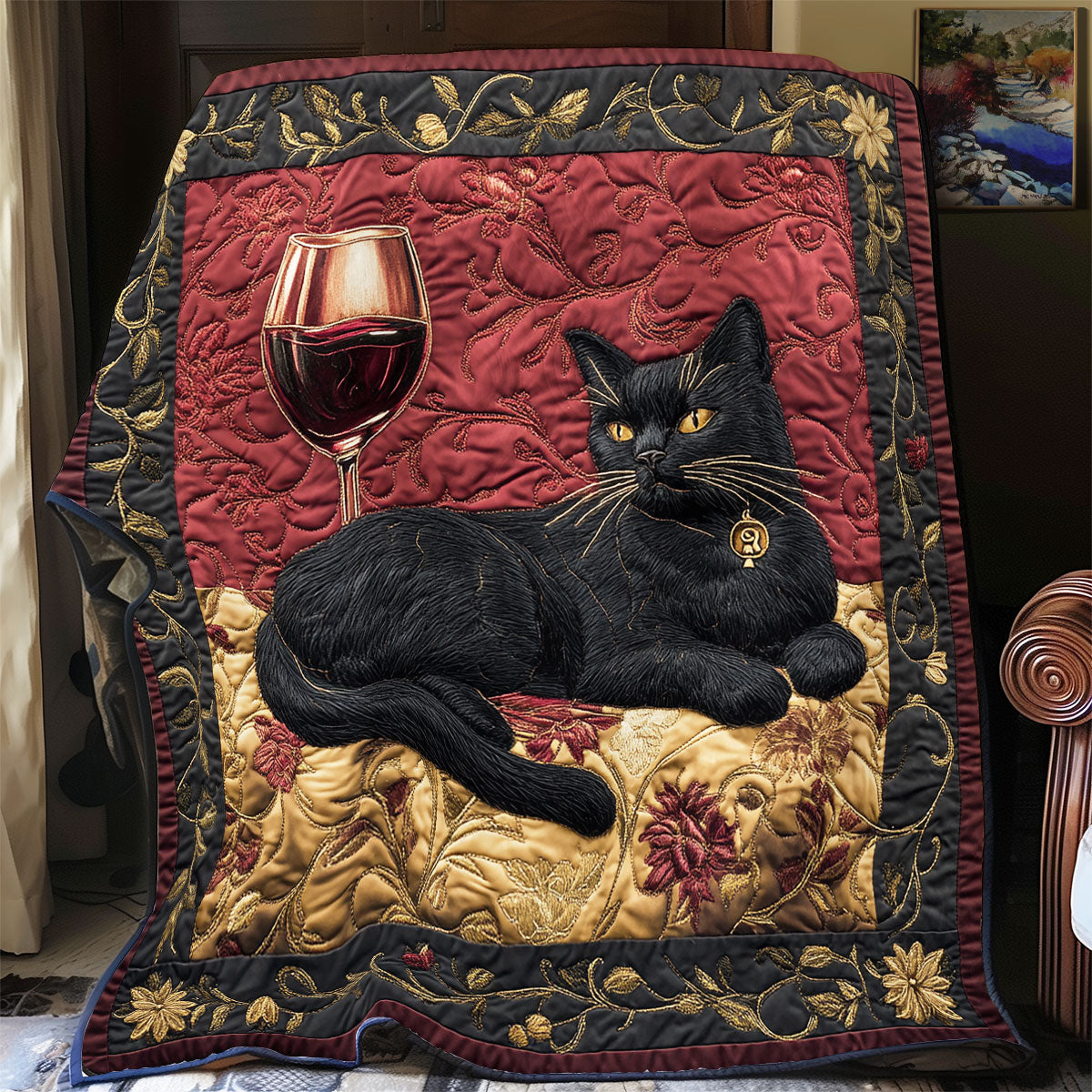 Black Cat And Wine WU0701010CL Quilt Blanket