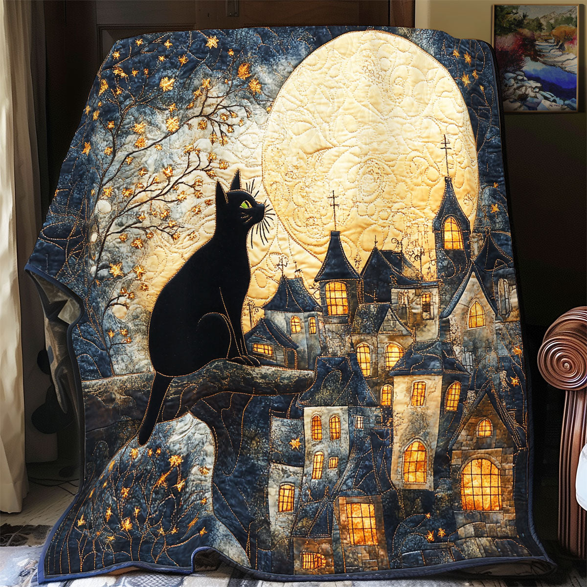 Black Cat Starry Night WU1002072CL Quilt Blanket