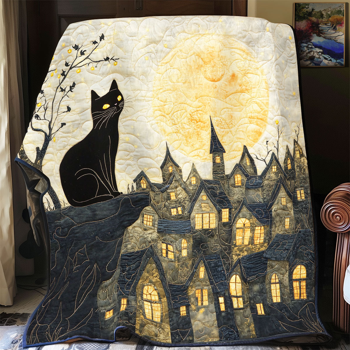 Black Cat Starry Night WU1002075CL Quilt Blanket