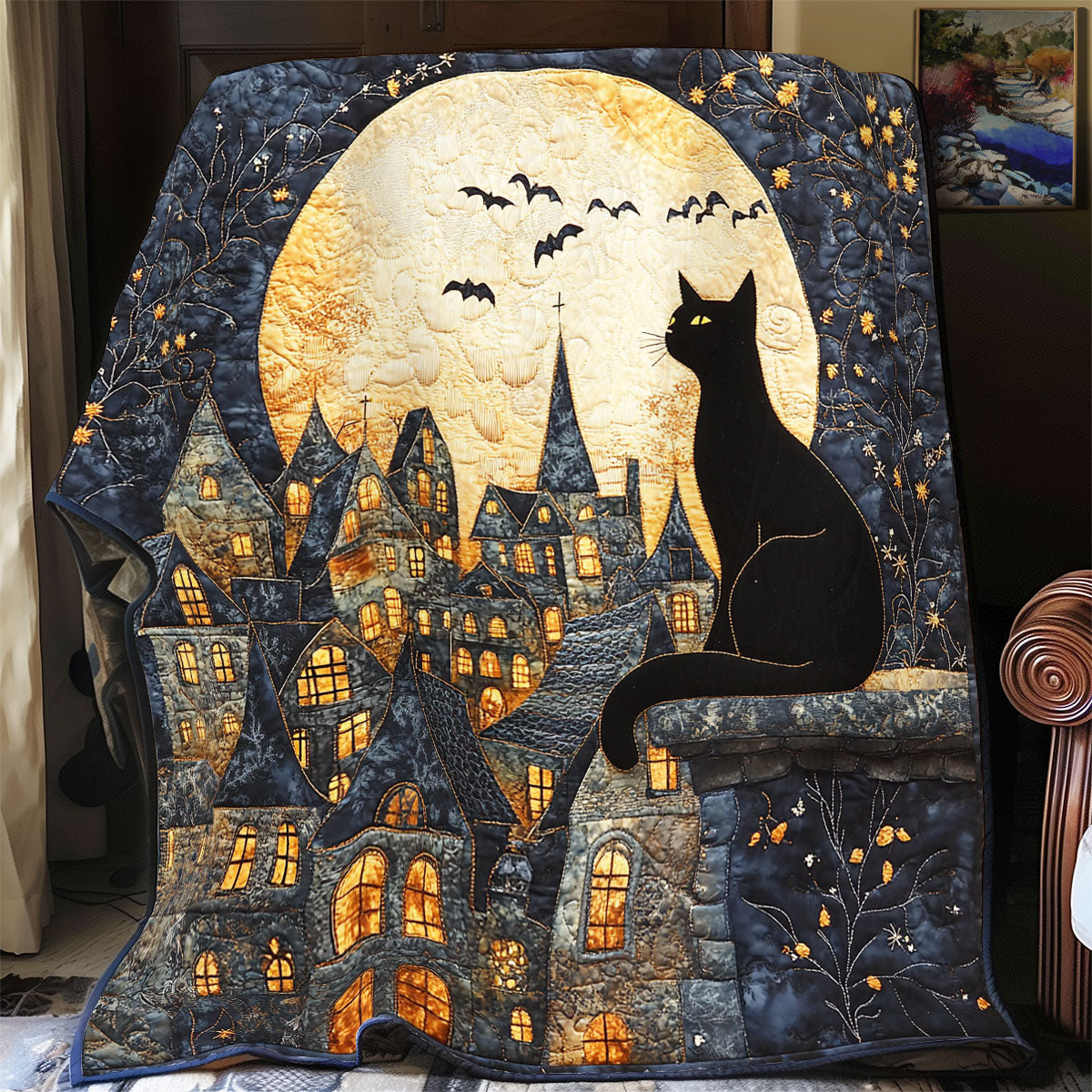 Black Cat Starry Night WU1002080CL Quilt Blanket