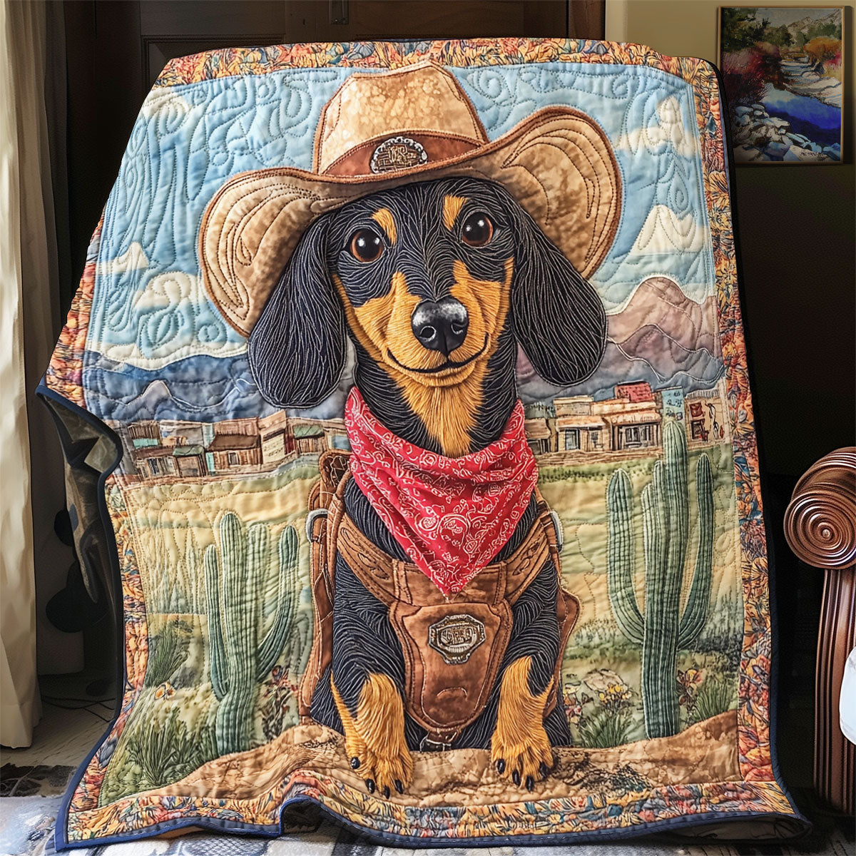 Cowboy Dachshund WU2612002CL Quilt Blanket