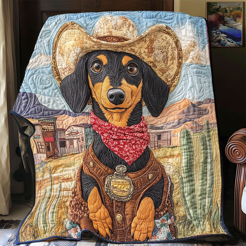 Cowboy Dachshund WU0301091CL Quilt Blanket