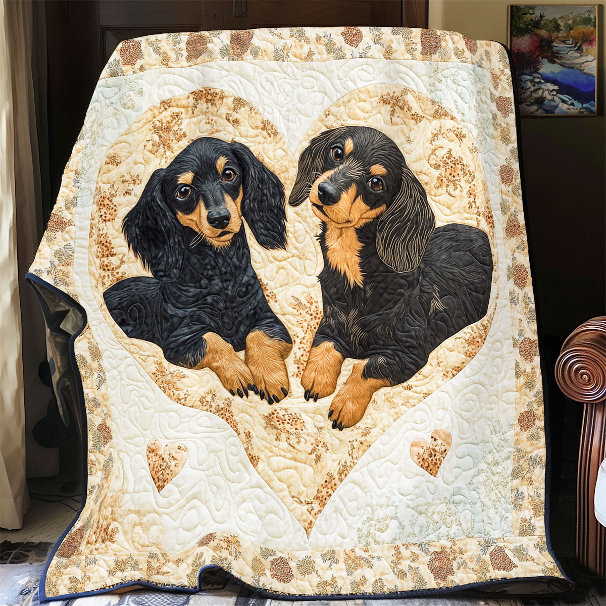 Dachshund Be My Valentine WU2301021CL Quilt Blanket