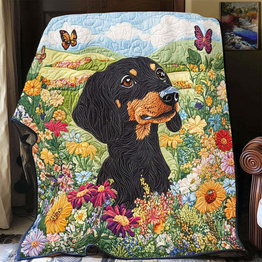 Dachshund In The Garden WU2312022CL Quilt Blanket