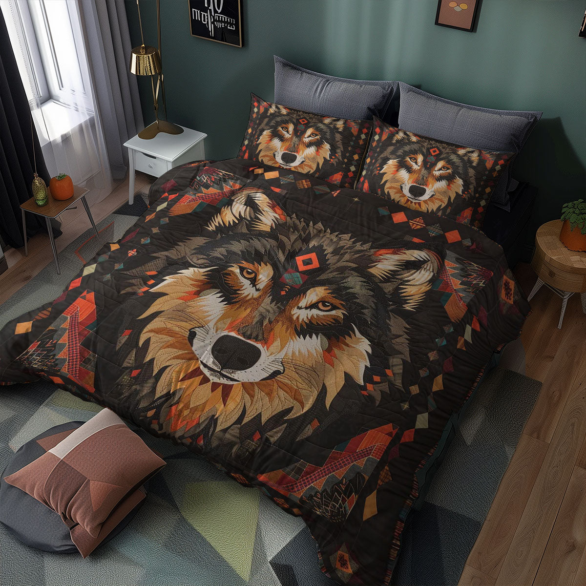 Wolf Native American WJ1706022CL Quilted Bedding Set
