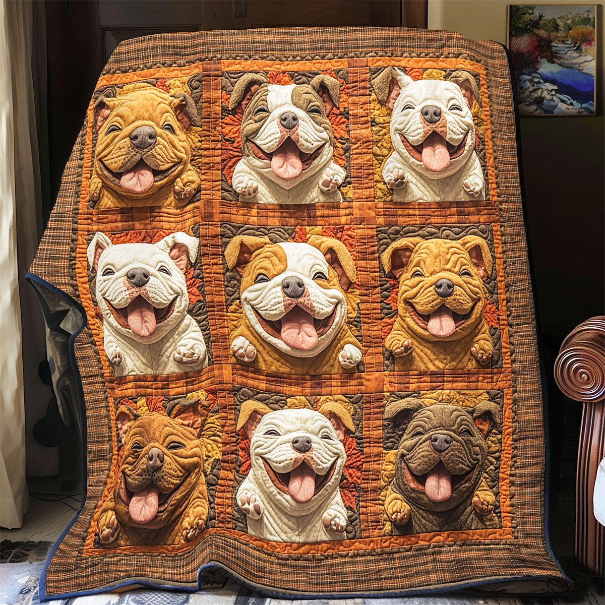 Happy Bulldog WU3012011CL Quilt Blanket