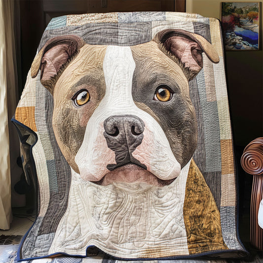 Pitbull Portrait WU0101078CL Quilt Blanket