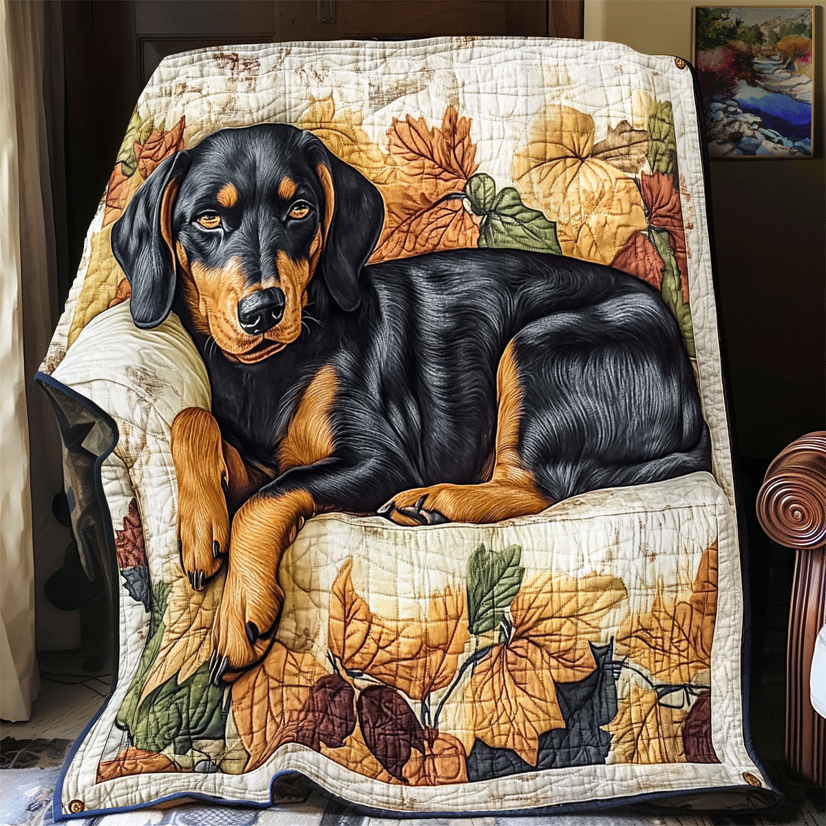 Sleeping Dachshund WU2001058CL Quilt Blanket
