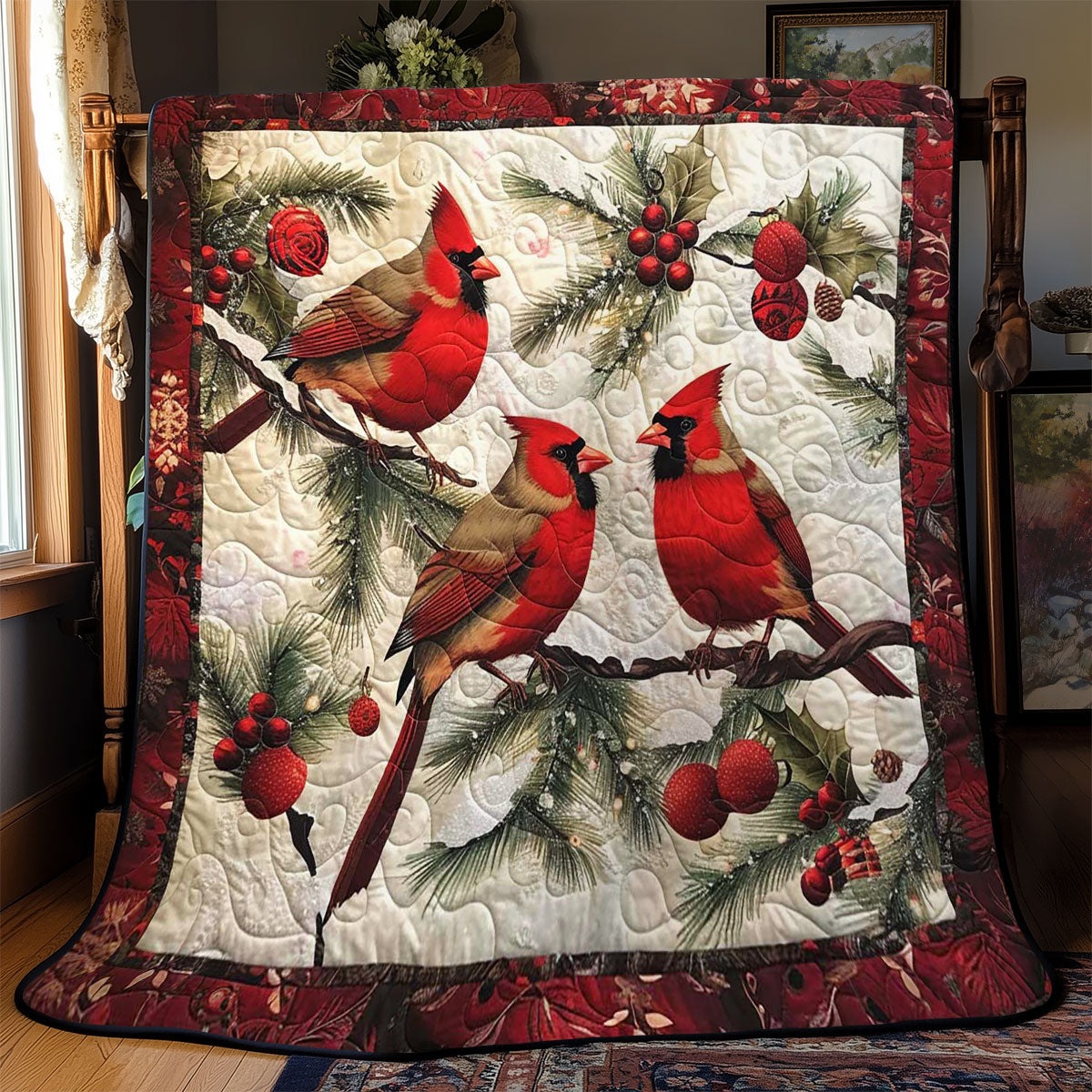 Christmas Cardinal WJ2008010CL Quilt Blanket