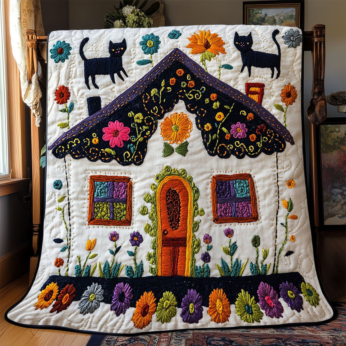 Cozy Cottage Cat WJ1202008CL Quilt Blanket
