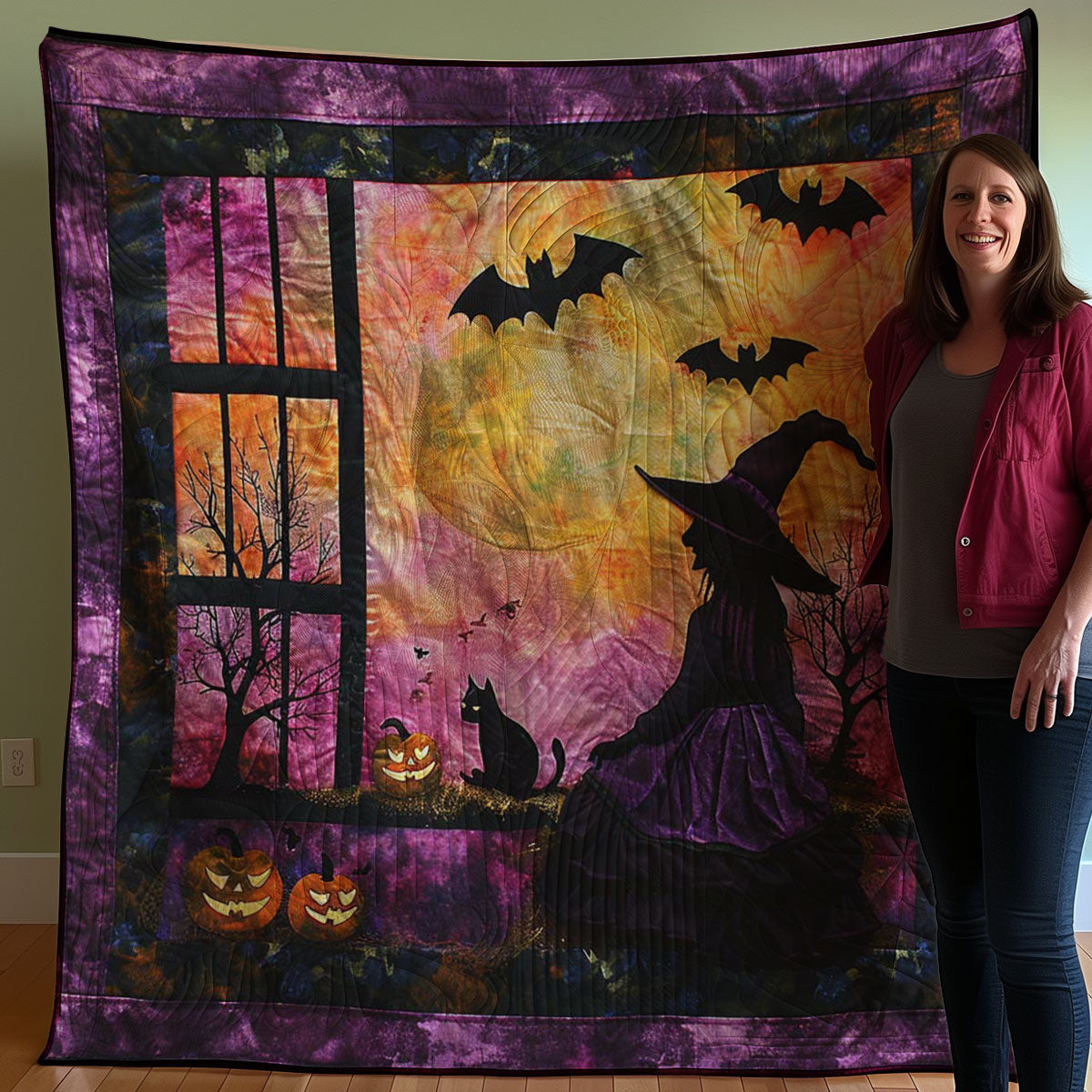 Halloween Witch And Cat WJ0507010CL Quilt Blanket