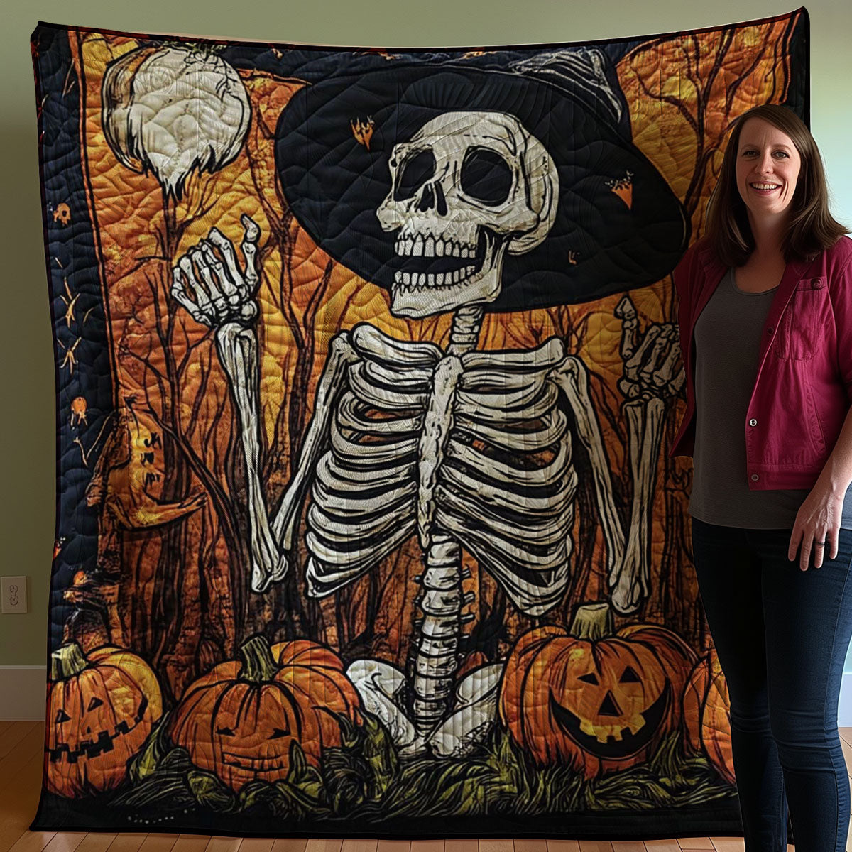 Halloween Witch Skeleton WJ0608018CL Quilt Blanket