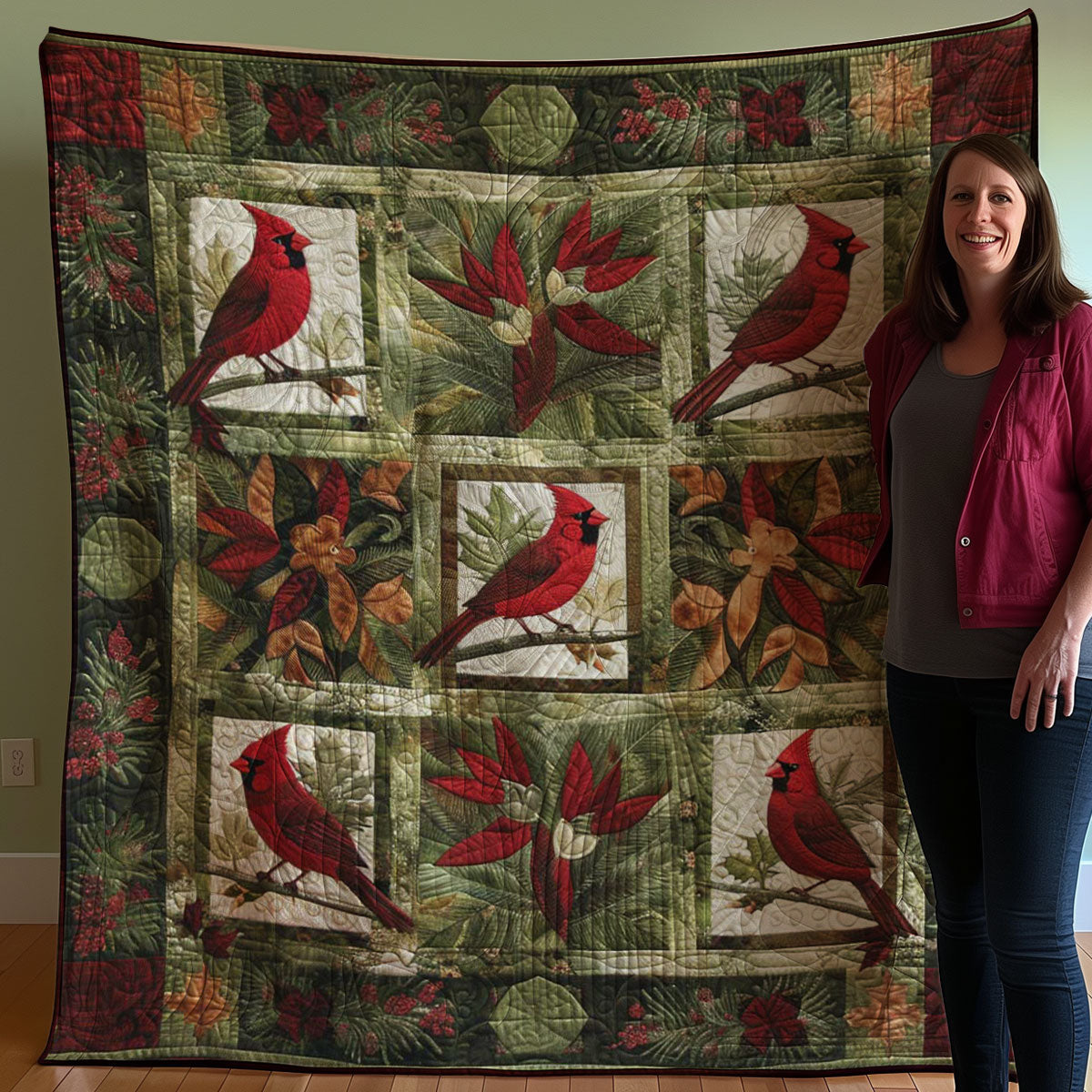 Red Cardinal WJ3107032CL Quilt Blanket