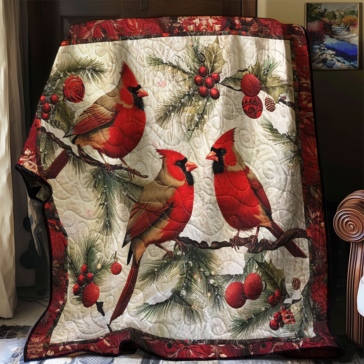 Christmas Cardinal WJ2008010CL Quilt Blanket