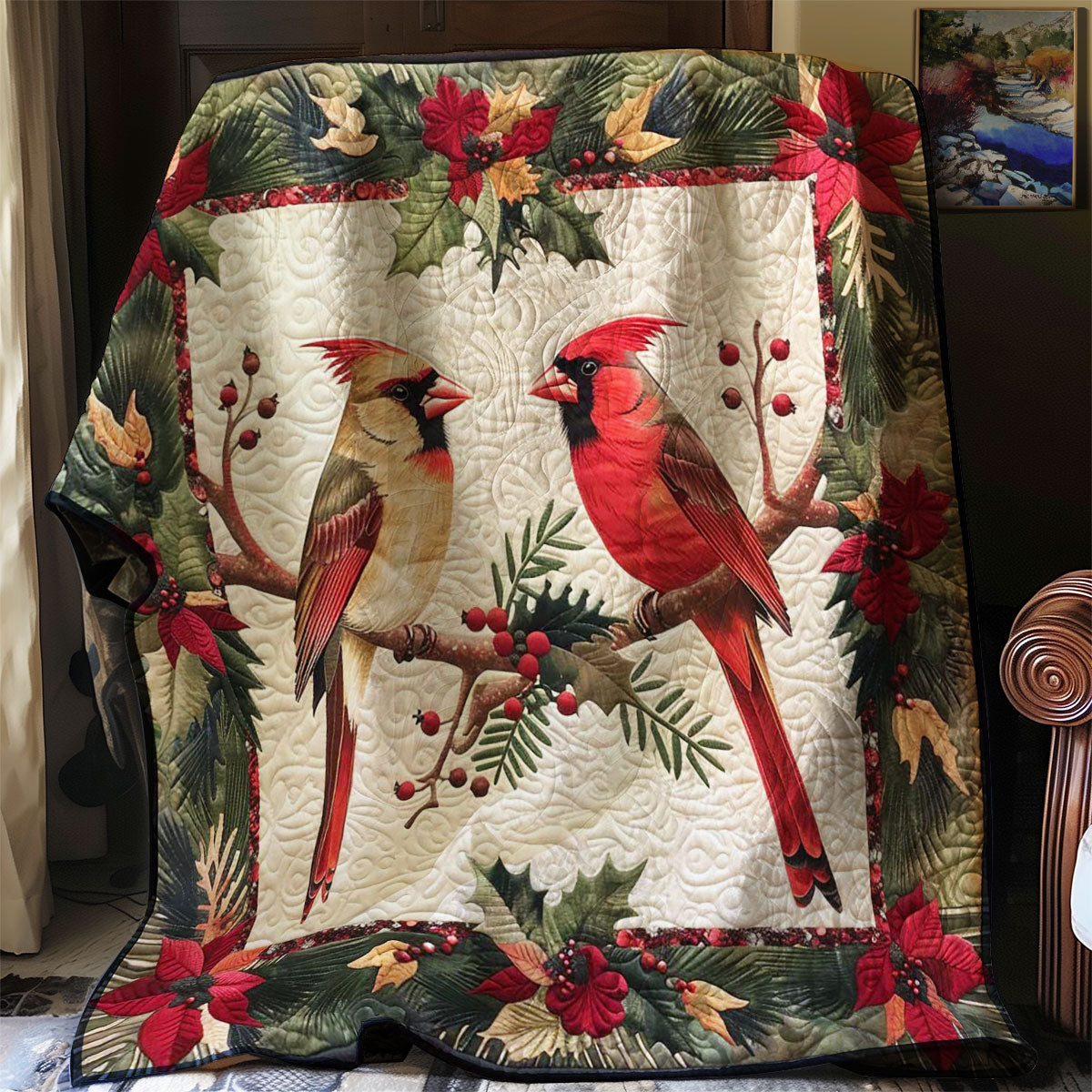 Christmas Cardinal WJ2008011CL Quilt Blanket