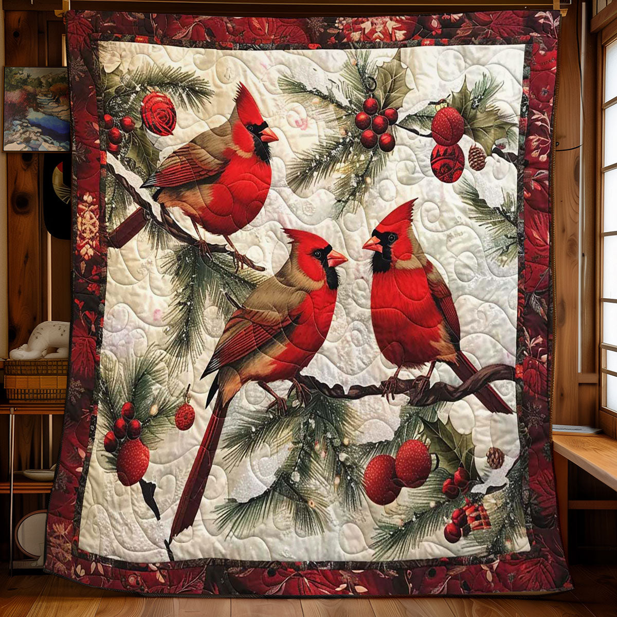 Christmas Cardinal WJ2008010CL Quilt Blanket