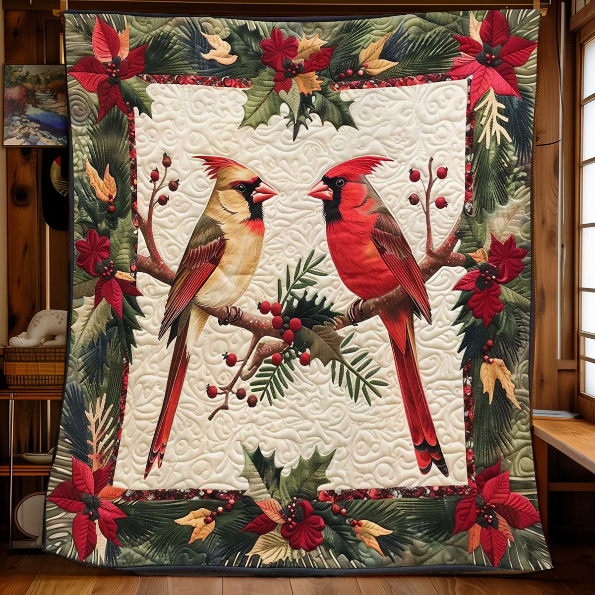 Christmas Cardinal WJ2008011CL Quilt Blanket