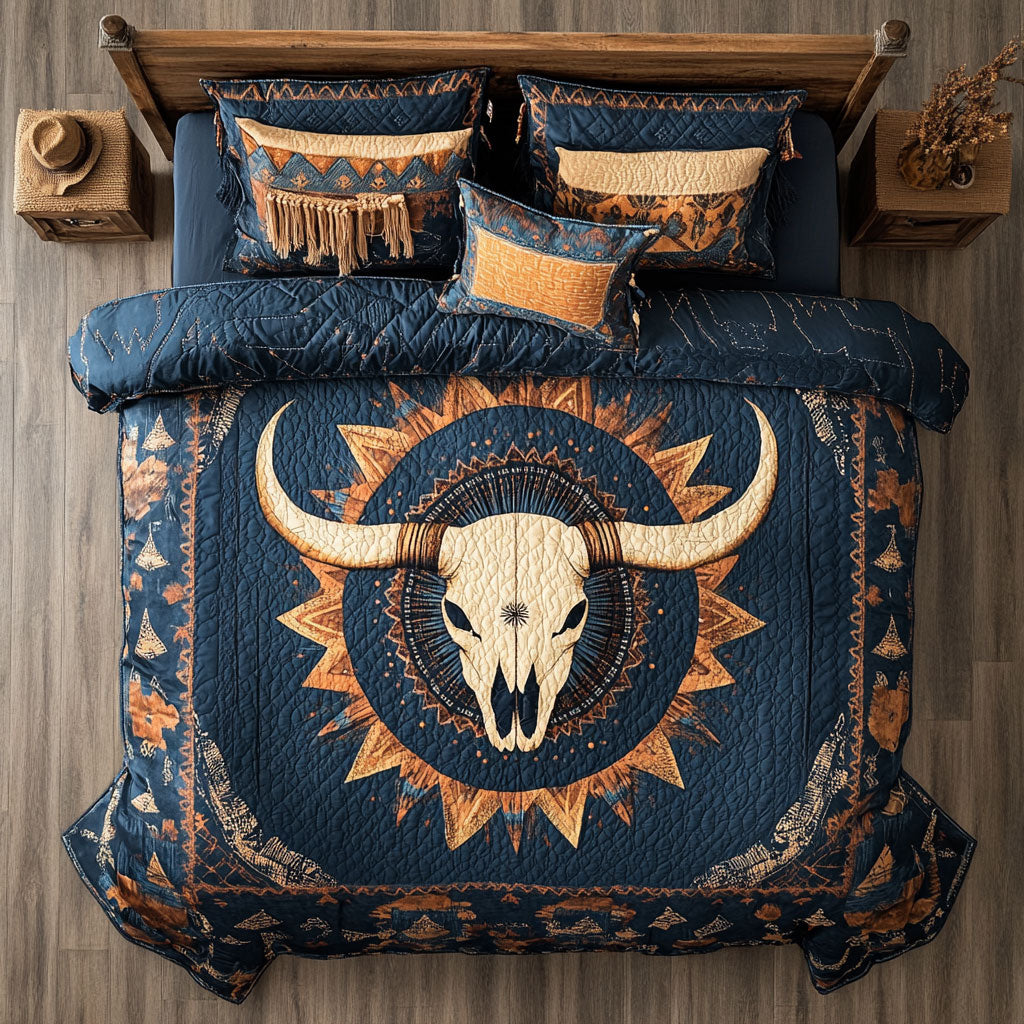 Native American Bull Skull WX1303093CL Quilted Bedding Set
