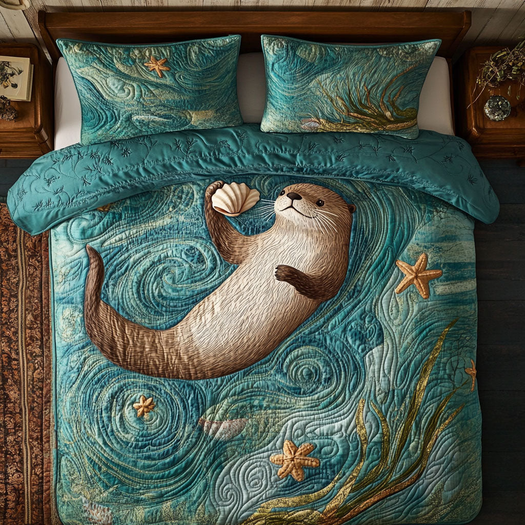 Otter Swimming WX0703035CL Quilted Bedding Set
