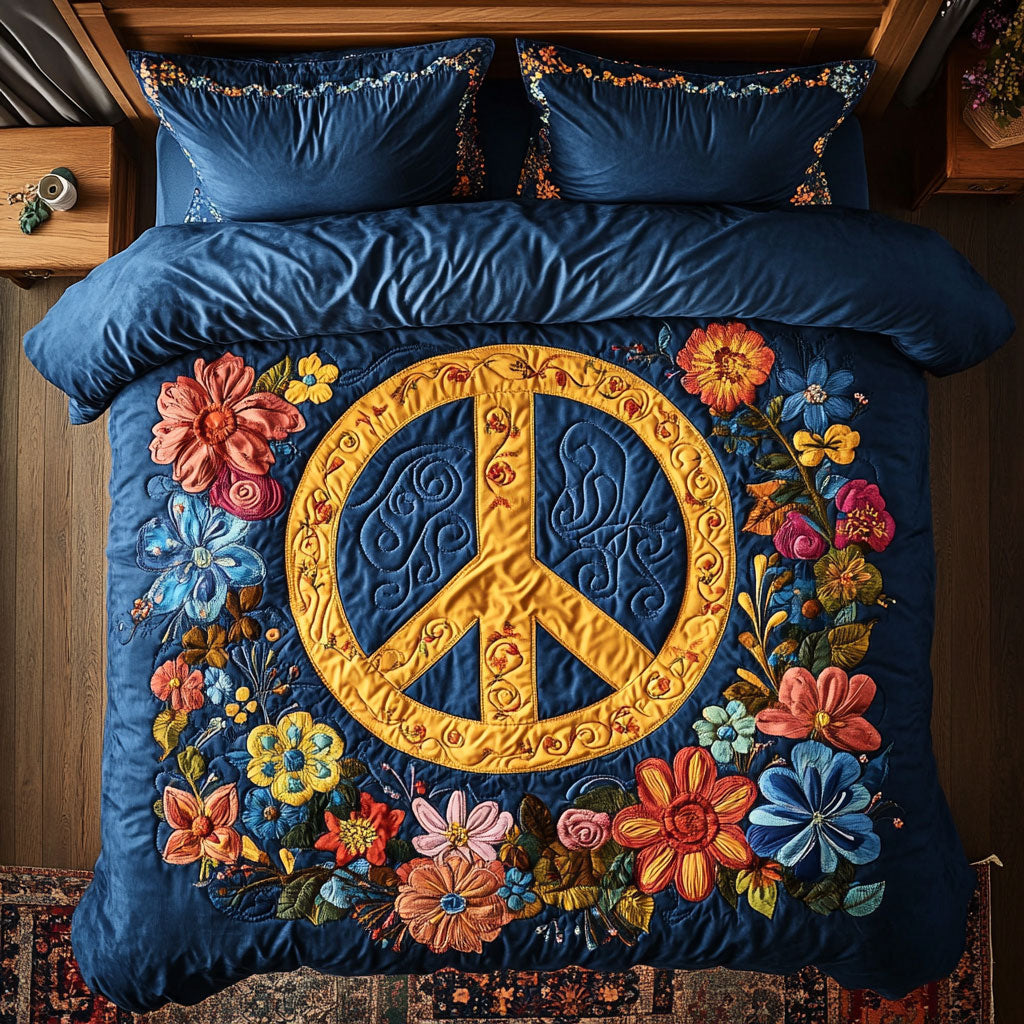 Peace Sign Flower WX1303096CL Quilted Bedding Set