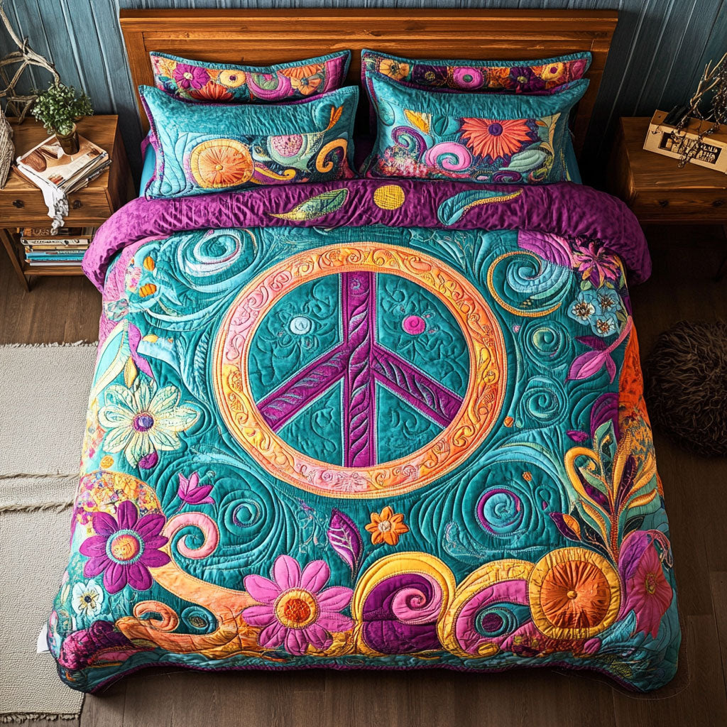 Peace Sign Hippie WX0403040CL Quilted Bedding Set