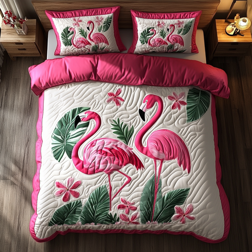 Pink Flamingos XR2002004CL Quilted Bedding Set