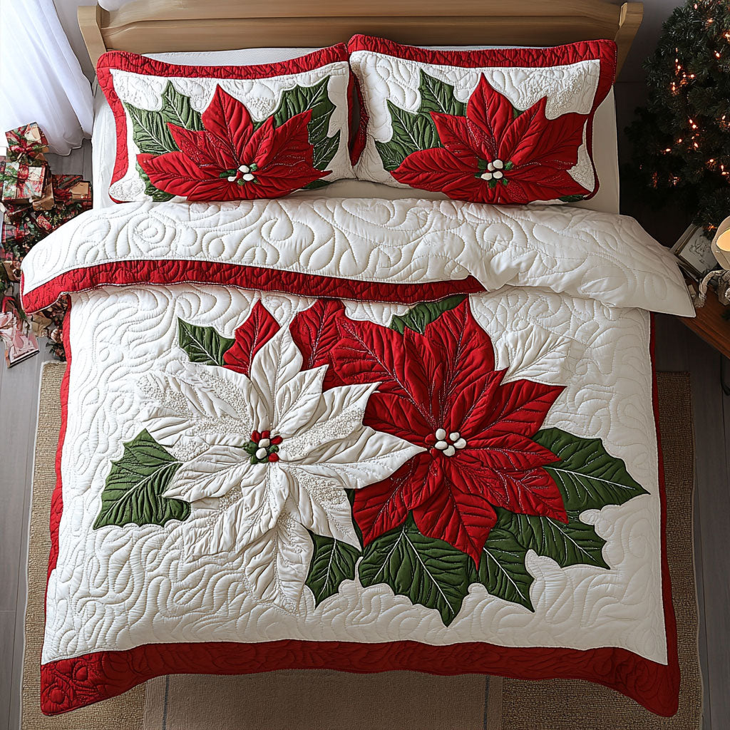 Poinsettia WX2802160CL Quilted Bedding Set