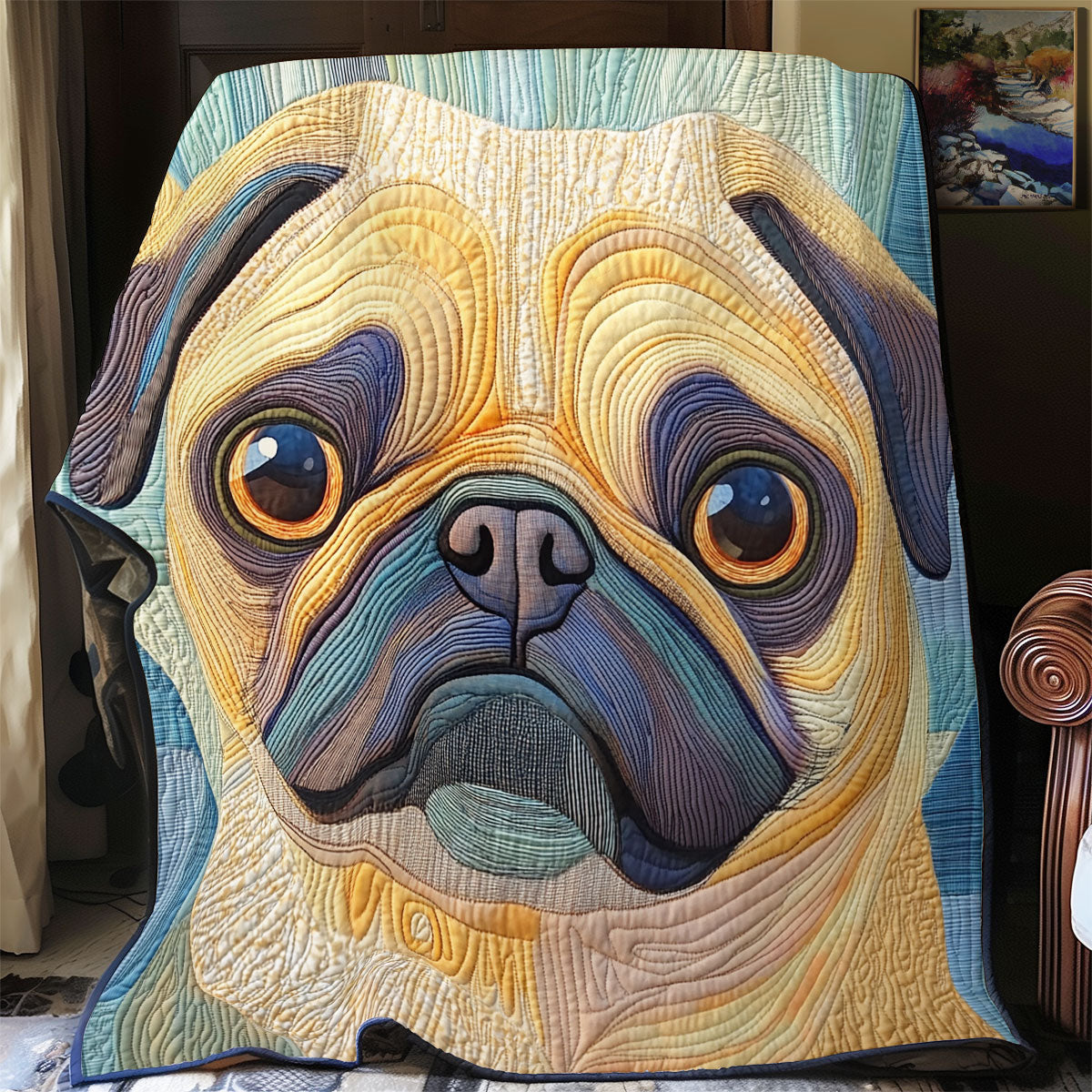 Pug Portrait WX0603111CL Quilt Blanket