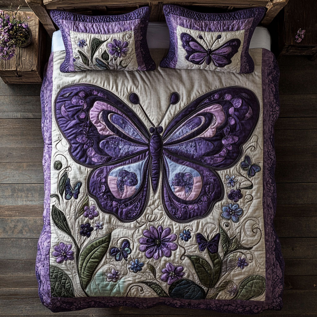 Purple Butterfly WX0403043CL Quilted Bedding Set