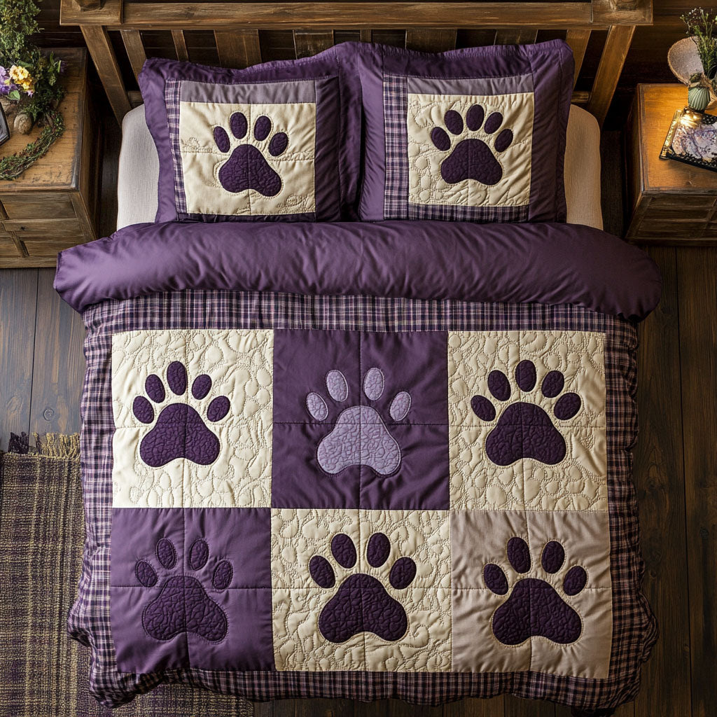 Purple Dog Paw WX0603061CL Quilted Bedding Set