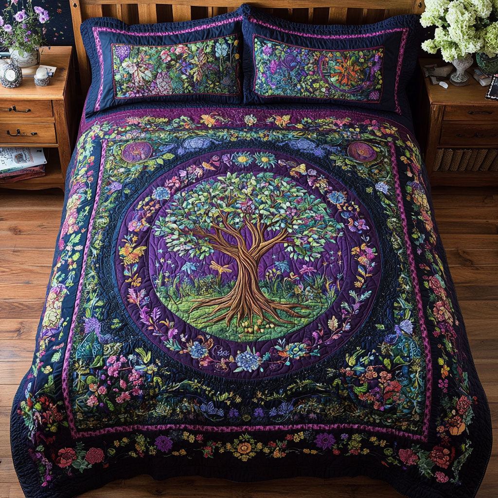 Purple Tree Of Life WX2802163CL Quilted Bedding Set