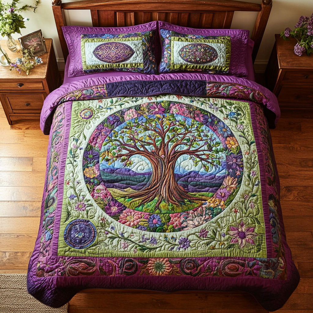 Purple Tree Of Life WX2802164CL Quilted Bedding Set