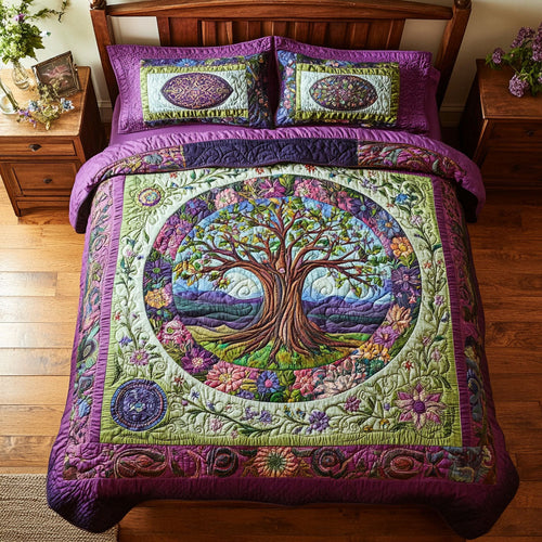 Purple Tree Of Life WX2802164CL Quilted Bedding Set