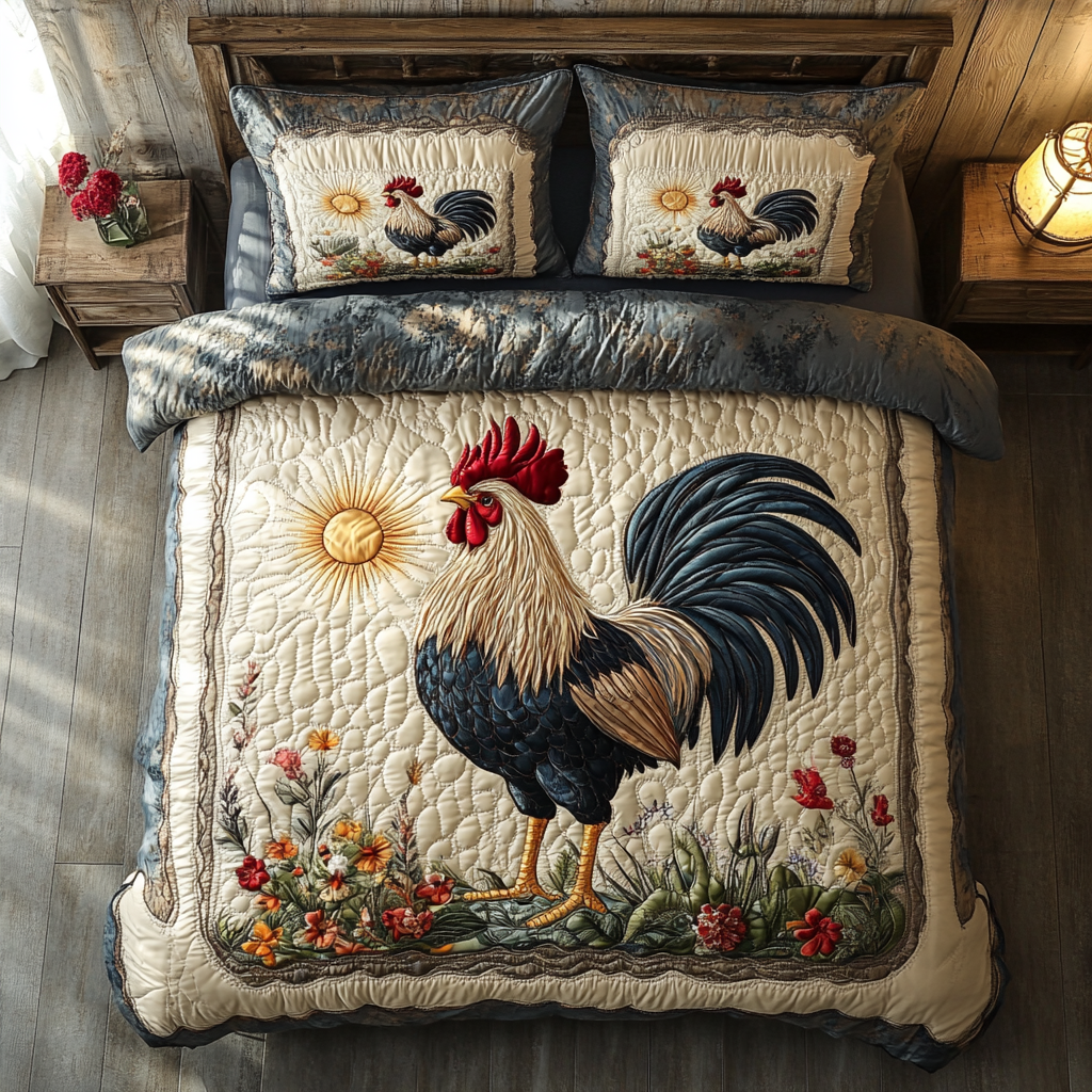 Rooster In Morning XR2002021CL Quilted Bedding Set