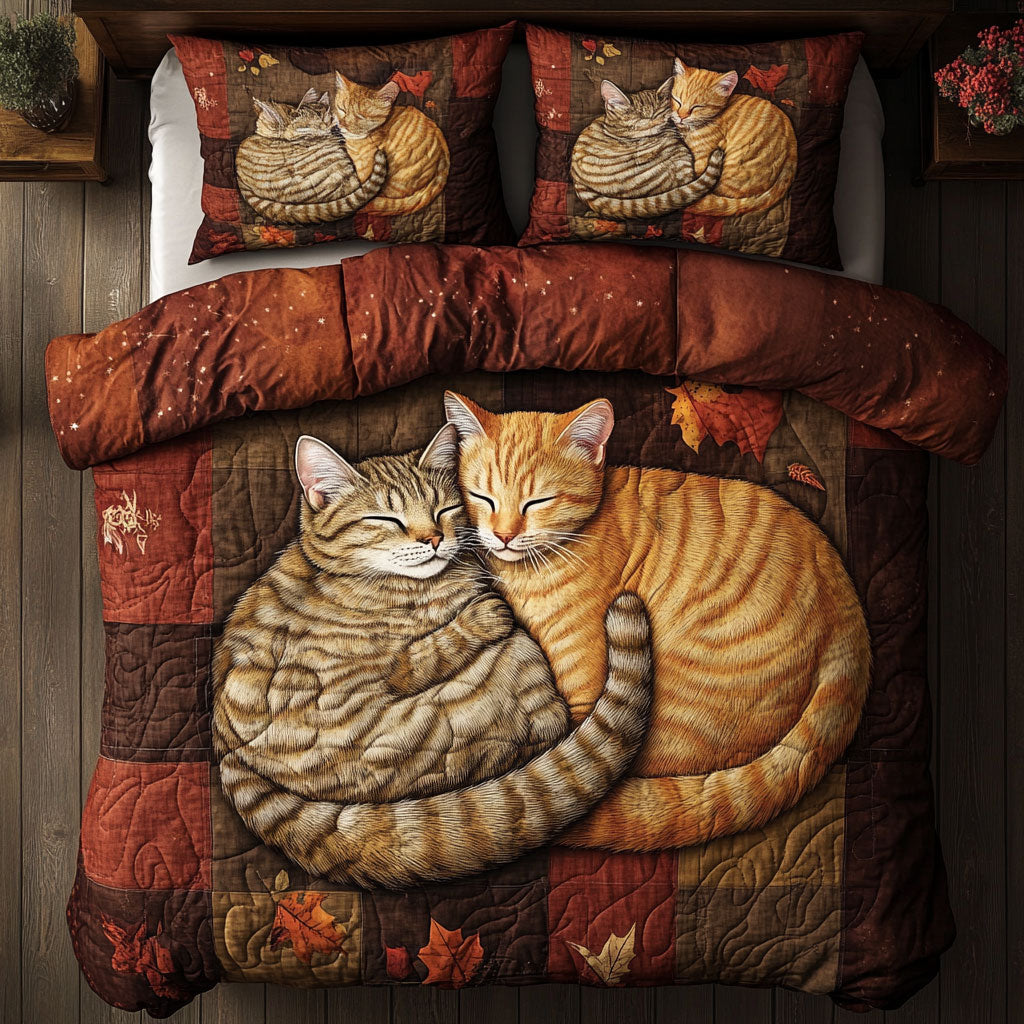 Rustic Snuggle Cat WX0303042CL Quilted Bedding Set