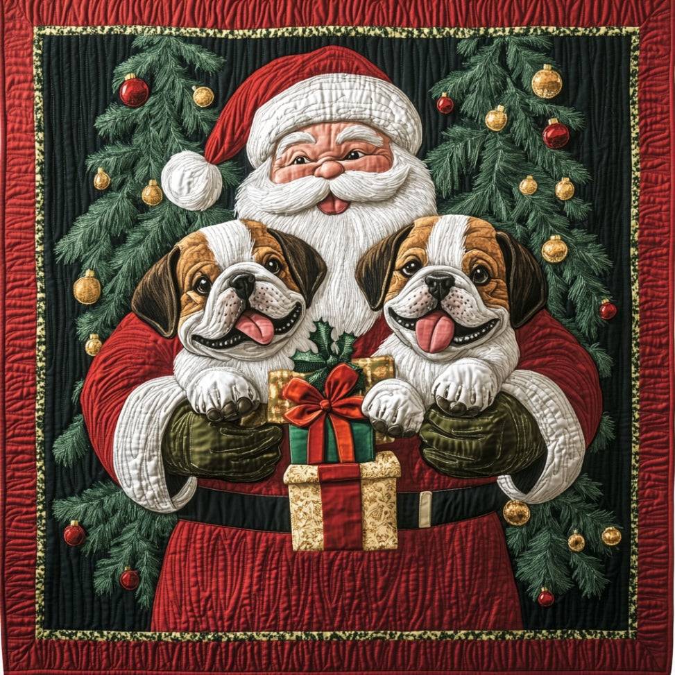 Santa And Bulldog WU2612115CL Quilt Blanket