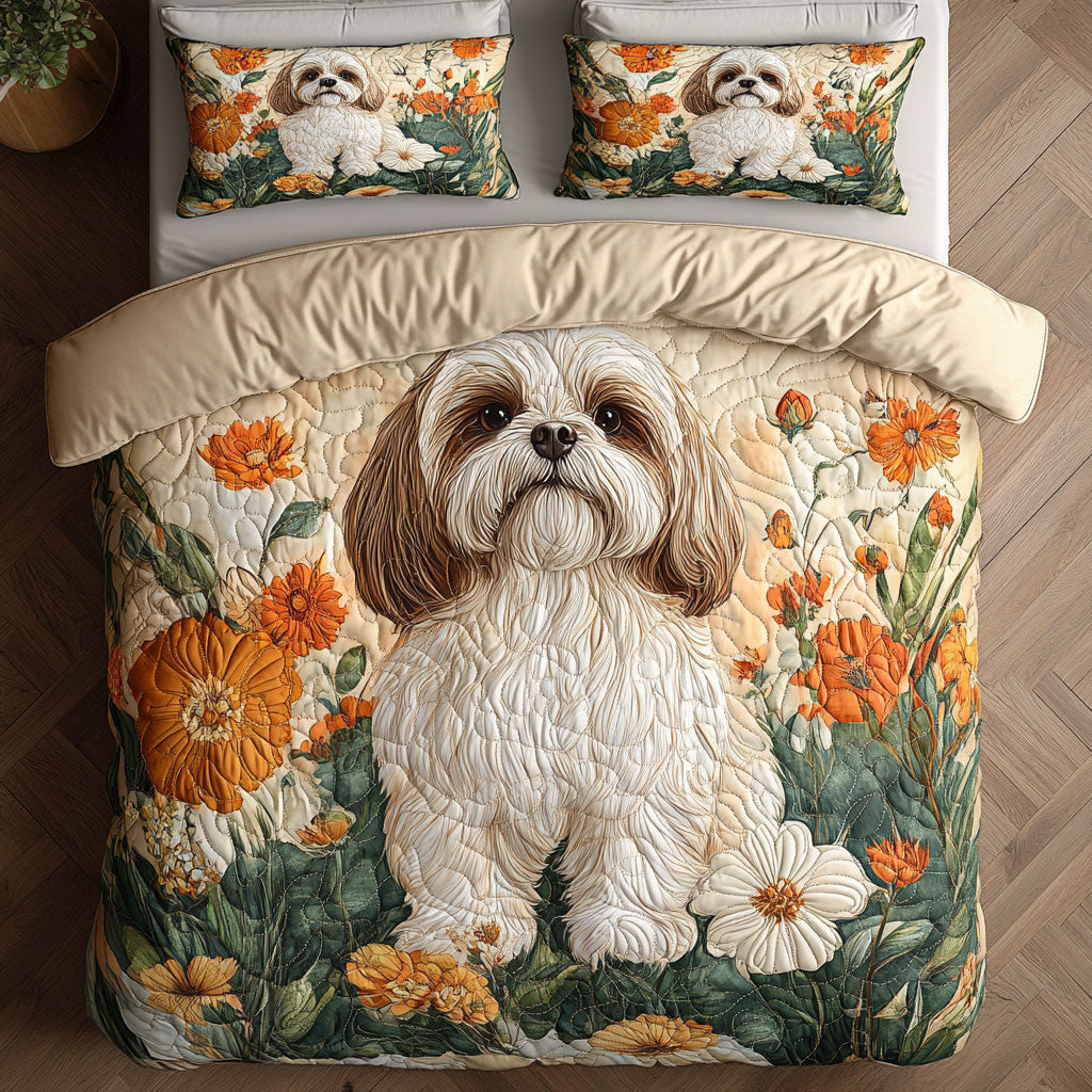 Shih Tzu Flower WX1303099CL Quilted Bedding Set