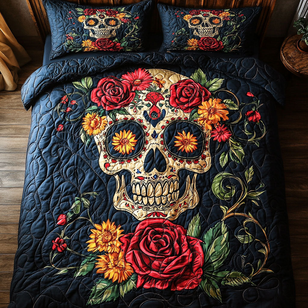 Skull Flower WX2802165CL Quilted Bedding Set