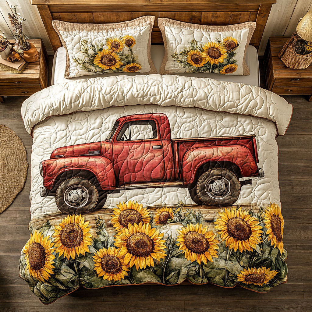 Sunflower Truck Car WX0303046CL Quilted Bedding Set