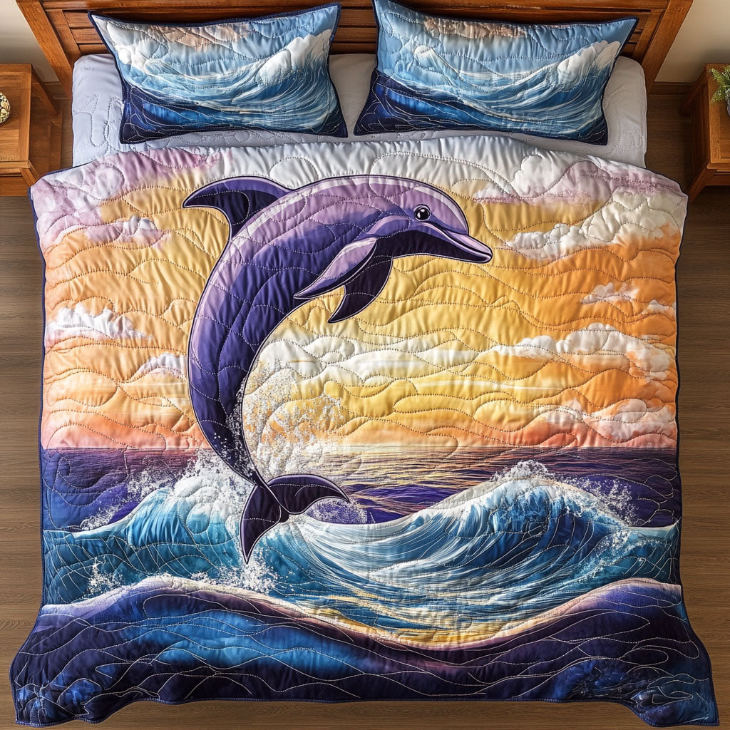 Sunset Dolphin WX0703044CL Quilted Bedding Set