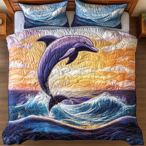 Sunset Dolphin WX0703044CL Quilted Bedding Set